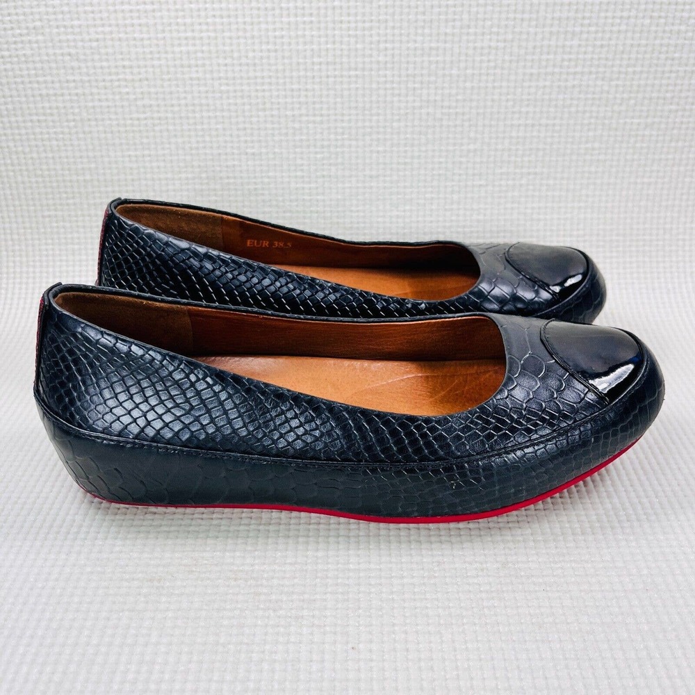 FitFlop Due Ballet Flat Slip On Shoes Womens Size EU 38.5 US 7.5 Black Snake